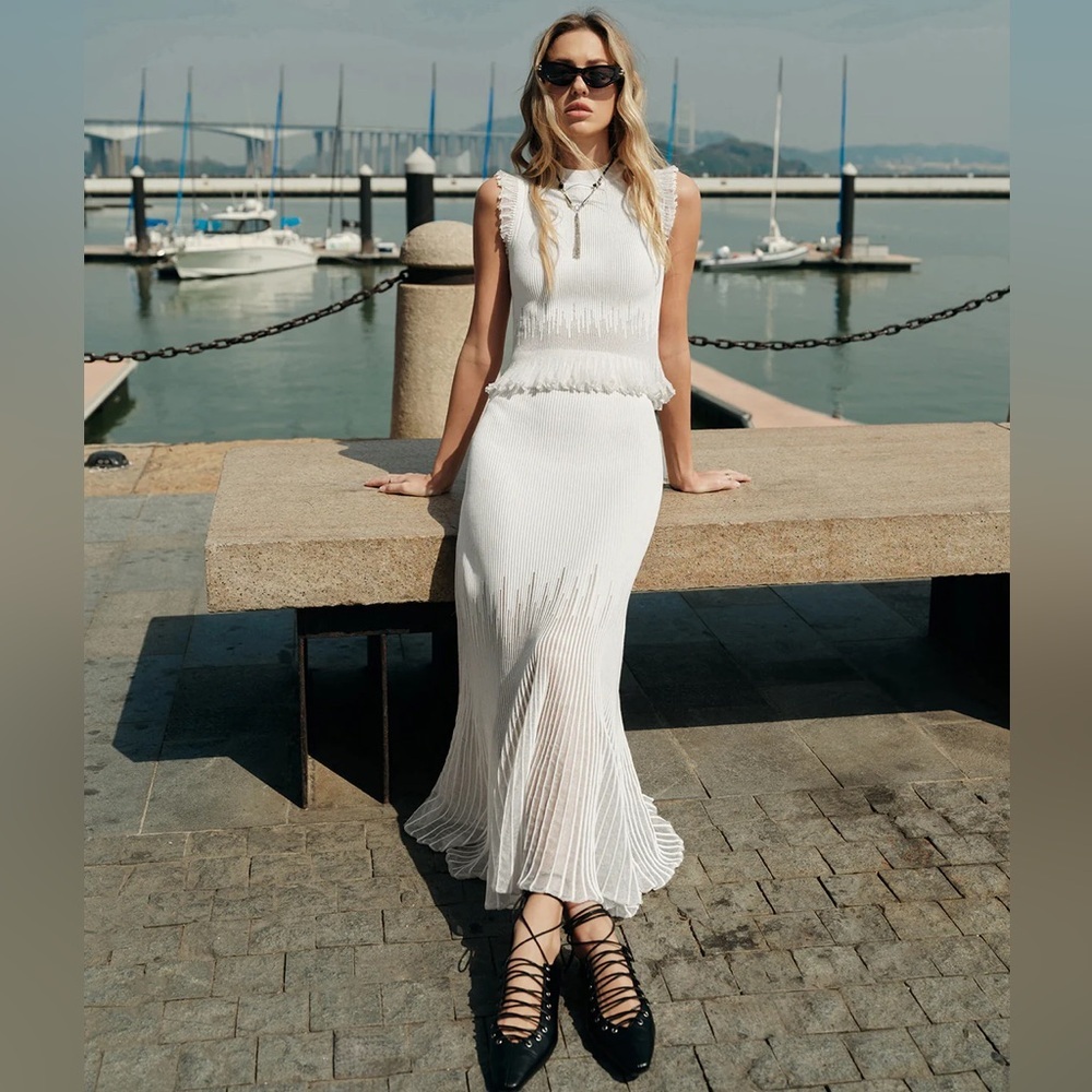 Commense Mesh Pleated Skirt